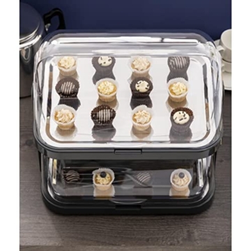 APS 9204 Buffetvitrine „Doppeldecker“ – 2 beidseitig aufklappbare, transparente Rolltophauben, 2 Edelstahl-Tabletts, 4 Kühl-Akkus, platzsparend lagerbar – Made in Germany, Schwarz - 2