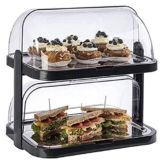 APS 9204 Buffetvitrine „Doppeldecker“ – 2 beidseitig aufklappbare, transparente Rolltophauben, 2 Edelstahl-Tabletts, 4 Kühl-Akkus, platzsparend lagerbar – Made in Germany, Schwarz - 1