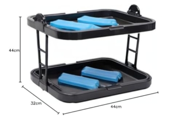 APS 9204 Buffetvitrine „Doppeldecker“ – 2 beidseitig aufklappbare, transparente Rolltophauben, 2 Edelstahl-Tabletts, 4 Kühl-Akkus, platzsparend lagerbar – Made in Germany, Schwarz - 3