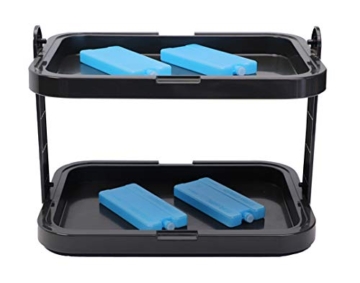APS 9204 Buffetvitrine „Doppeldecker“ – 2 beidseitig aufklappbare, transparente Rolltophauben, 2 Edelstahl-Tabletts, 4 Kühl-Akkus, platzsparend lagerbar – Made in Germany, Schwarz - 5