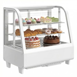 Upstreman Kühlvitrine 100L, Vitrine für Kühlschränke, Kühltheke 2-10°C, LED-Beleuchtung, 2 Verstellbare Ablagen, für Café, Bäckerei, Tortenvitrine, CD101-Weiß