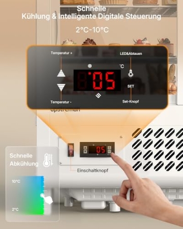 Upstreman Kühlvitrine 100L, Vitrine für Kühlschränke, Kühltheke 2-10°C, LED-Beleuchtung, 2 Verstellbare Ablagen, für Café, Bäckerei, Tortenvitrine, CD101-Weiß - 5