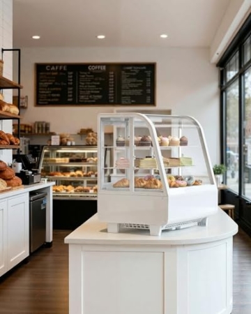 Upstreman Kühlvitrine 100L, Vitrine für Kühlschränke, Kühltheke 2-10°C, LED-Beleuchtung, 2 Verstellbare Ablagen, für Café, Bäckerei, Tortenvitrine, CD101-Weiß - 7