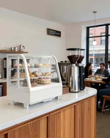 Upstreman Kühlvitrine 100L, Vitrine für Kühlschränke, Kühltheke 2-10°C, LED-Beleuchtung, 2 Verstellbare Ablagen, für Café, Bäckerei, Tortenvitrine, CD101-Weiß - 8
