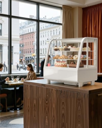 Upstreman Kühlvitrine 100L, Vitrine für Kühlschränke, Kühltheke 2-10°C, LED-Beleuchtung, 2 Verstellbare Ablagen, für Café, Bäckerei, Tortenvitrine, CD101-Weiß - 9