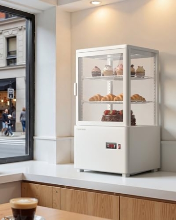 Upstreman Kühlvitrine 58L, Vitrine für Kühlschränke, Kühltheke 2-10°C, LED-Beleuchtung, 2 Verstellbare Ablagen, für Café Bäckerei, Tortenvitrine, CD58-Weiß - 7