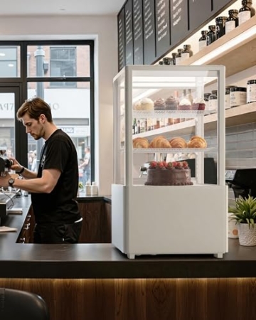 Upstreman Kühlvitrine 58L, Vitrine für Kühlschränke, Kühltheke 2-10°C, LED-Beleuchtung, 2 Verstellbare Ablagen, für Café Bäckerei, Tortenvitrine, CD58-Weiß - 8