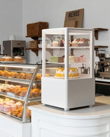 Upstreman Kühlvitrine 58L, Vitrine für Kühlschränke, Kühltheke 2-10°C, LED-Beleuchtung, 2 Verstellbare Ablagen, für Café Bäckerei, Tortenvitrine, CD58-Weiß - 9